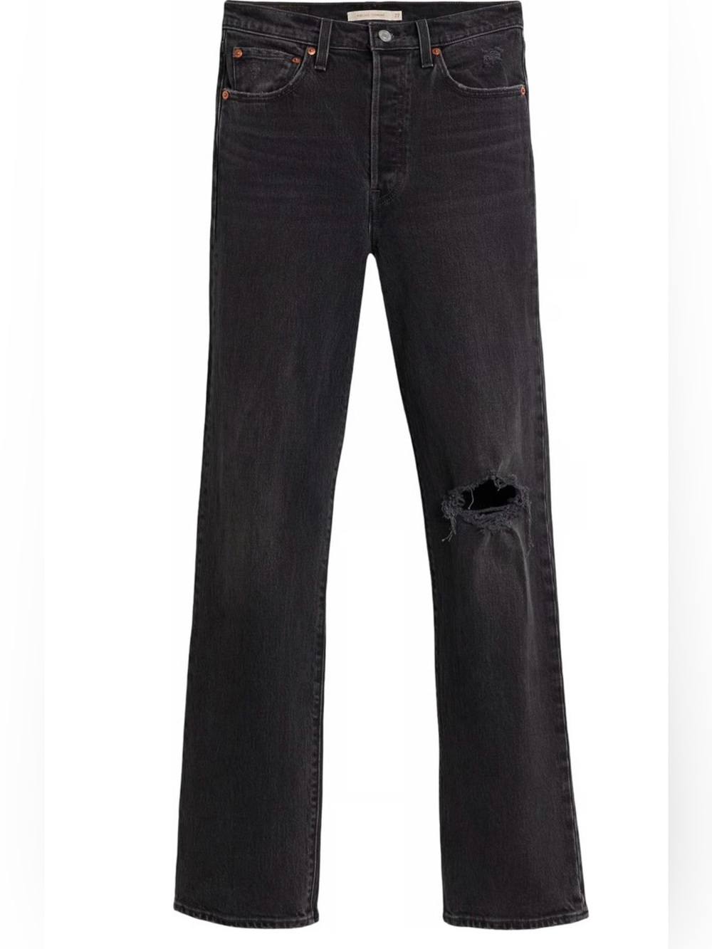 Levi's Black Ribcage Straight-Leg Jeans with Distressed Knee